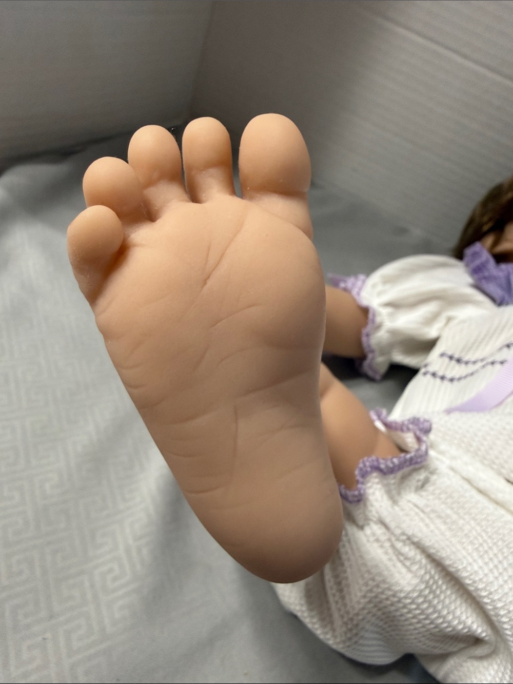 Aori Reborn Lifelike Baby Girl Doll in Lavender Embroidered Outfit Soft Body - Picture 5 of 10